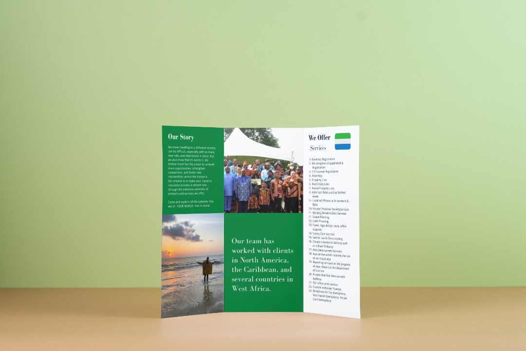 A brochure against a green background
