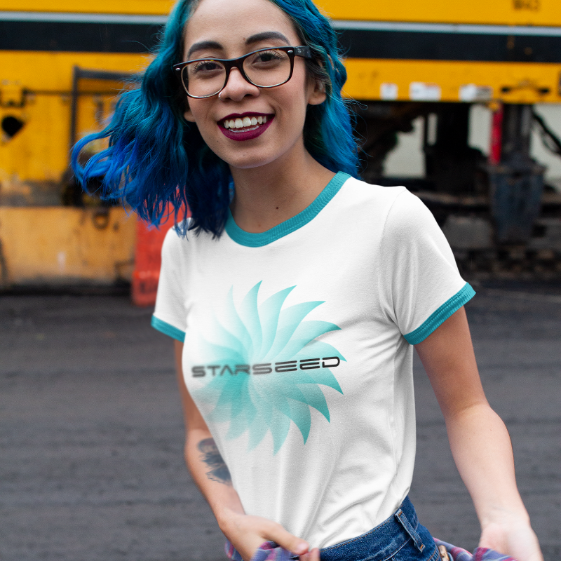 A young woman with blue hair having fun outdoors